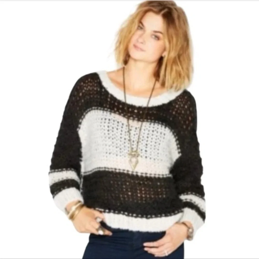 Free People Monaco Stripe Open Knit Sweater - Size Medium